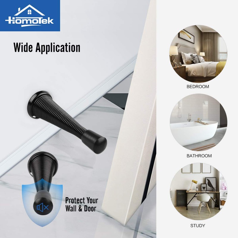 HOMOTEK 12 Pack Spring Door Stopper with Rubber Bumper 3-1/8"