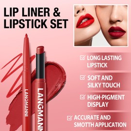 LANGMANNI 12Pcs Sculpting Matte Velvet Lip Set,Deep Colors Velvet Set| 6 Lip Liners + 6 Lipsticks, Soft-Focus Blur & Longwear | Gift for Makeup Lovers(#B)