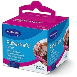 Peha-haft Color - Cohesive Fixation Tape in Blue Colour - Easy to Apply - Does Not Stick to Skin - Allows Skin to Breathe - 4cm x 4m - Pack of 1