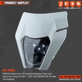 fewfuss Dirt Bike Led Headlight Motorcycle 2017-2019 Enduro Headlight Kit for EXC EXCF SX SXF XC XCF XCW XCFW (White-Dual5)