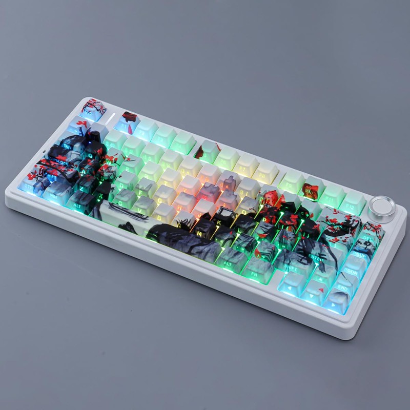 JOMKIZ Ink Painting Keycaps, Red Plum Blossom Landscape Cherry Profile