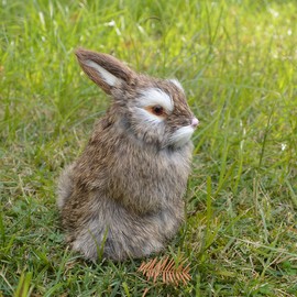 Pack of 2 Easter Rabbits Figurines Mini Furry Bunnies for Basket/Baby Shower Kids Newborn/Photograph Prop/Home Shelf Desk Decorative Statue (Brown)