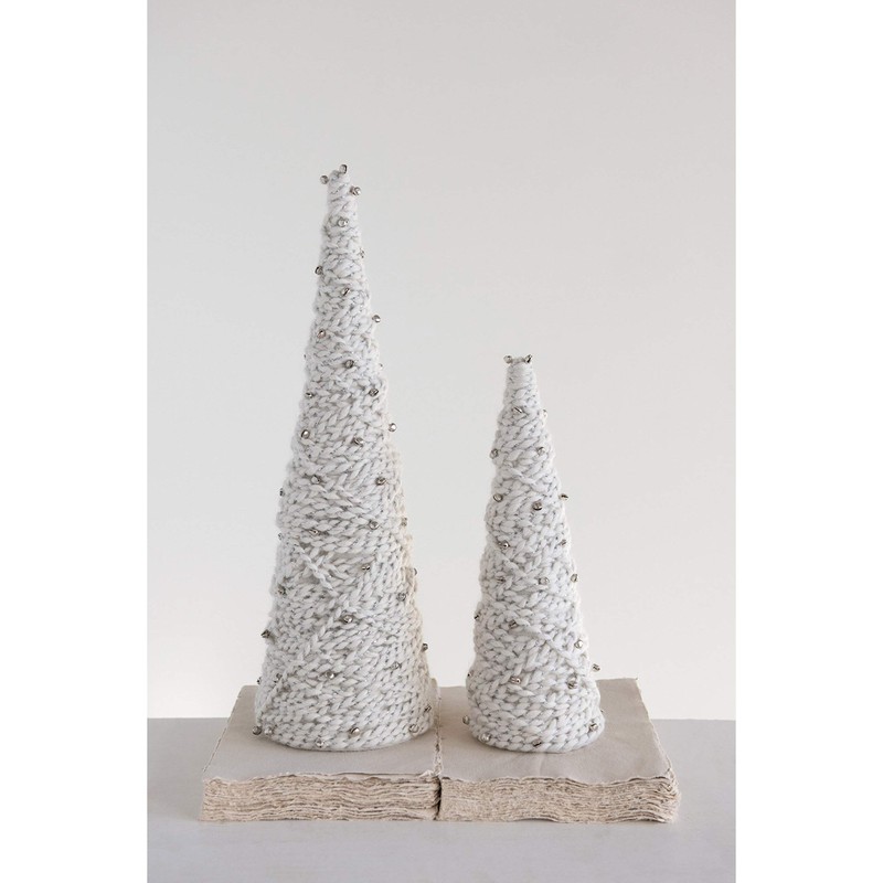 Creative Co-Op 18" Metallic Yarn Cone Silver Jingle Bells Tree,