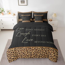 Castle Fairy Leopard Print Kids Comforter Set 7 Piece Twin Size,African Wild Animal Fur Pattern Reversible Quilt Set,Cheetah Skin Brown Black Bedding Set with Comforter,Sheet,Pillowcase