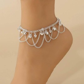 Allereyae Boho Silver Bell Anklet Bracelet Jingle Bell Anklet Gypsy Bead Bracelet Tassel Foot Chain Adjustable Beaded Foot Chain Jewelry for Women