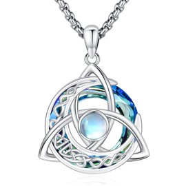 LOOVE Sterling Silver Celtic knot Necklace for Women Irish Trinity Knot Pendant Necklace Celtic Crystal Necklace Moonstone Celtic knot Jewelry