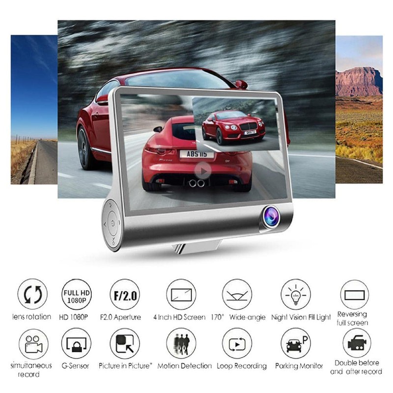 Car HD Dash Cam, Baceyong 4'' Rearview Reversing Vedio Camera