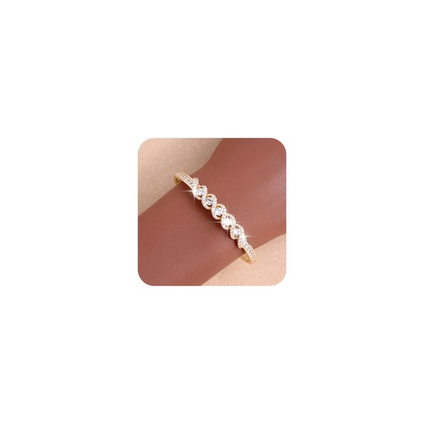 BXDA Gold Rhinestone Bangle Bracelet for Women, Dainty Chunky Cubic