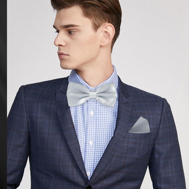 Medsuo Adjustable Bowtie, Men BowtiePre-Tied Bow Tie for Parties (Silver)