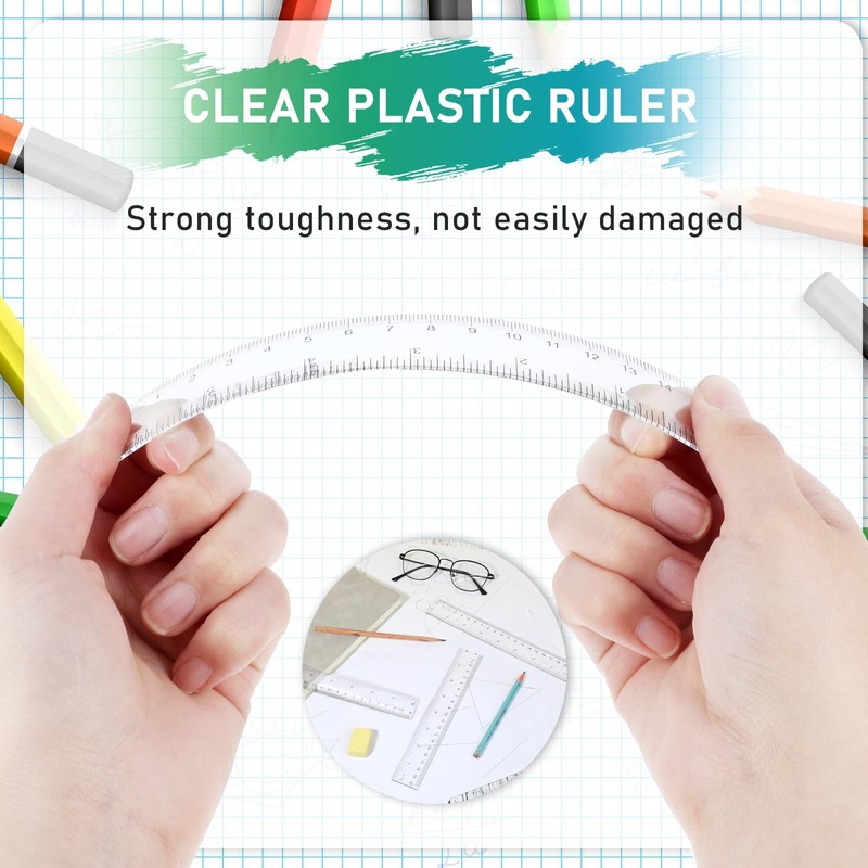 3 Pack 6 Inch Ruler Set Plastic Straight Ruler Transparent