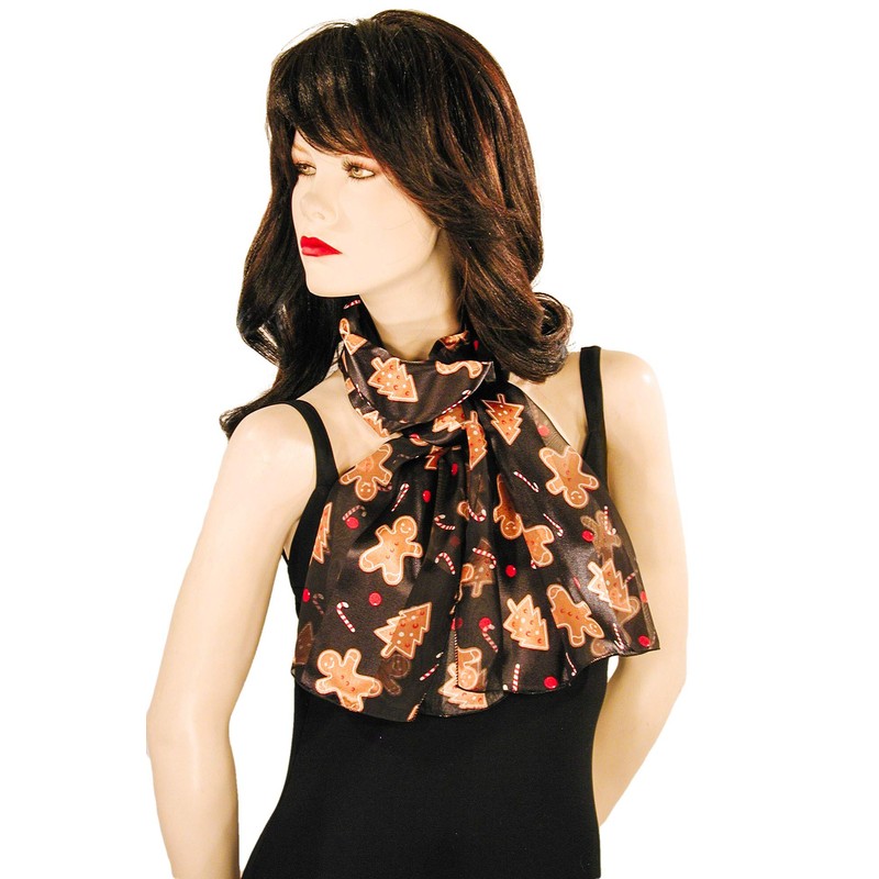 Evening Elegance Black Gingerbread Men Christmas Scarf