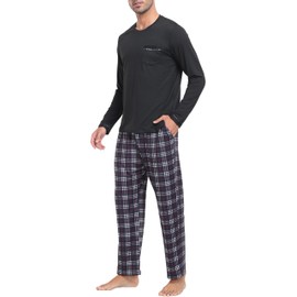 MoFiz Men's Pajama Sets Long Sleeve Sleepwear Winter Christmas Pajamas Plaid 2 Piece Lounge Sets Soft Warm Couple Pajamas Xmas Pj Set with Pockets M