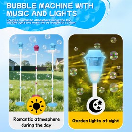 Bubble Machine Automatic,Vertical Bubble Machine for Parties,Outdoor Battery Bubble Machines with Light/Music for Birthday Wedding Party Gifts,Summer Outdoor Toys (Blue)