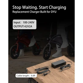 VHBW 42V 2A Electric Bike Charger for DYU D3F, King750, A1F, FF500, C2, C3, C5, C6, C6 Pro – Fast Battery Charger with LED Indicator & Safety Protection