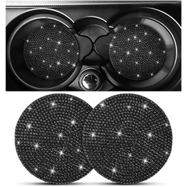 Aorvp Bling car cup holder coaster, 2 pack crystal rhinestone anti-slip insert coasters, universal 2.75 inch fashion automotive cup mat, car interior accessories decor gifts for women - Color: Black