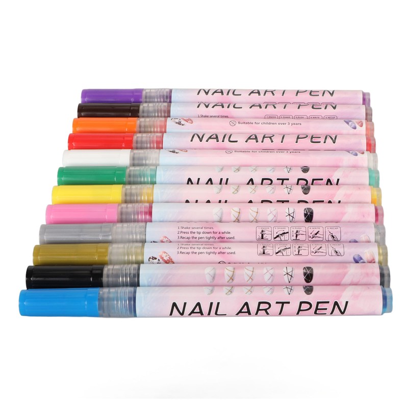 12Pcs 3D Nail Polish Pens 0.5mm Tip Bright Colors Easy