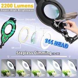 NUEYiO 10X Magnifying Glass with Light and Stand, 2200 Lumens Dimmable Magnifying Floor Lamp, 2-in-1 Lighted Magnifier with 5 Wheels Rolling Base, Mag Lamp for Estheticians, Crafts, Reading, Facial