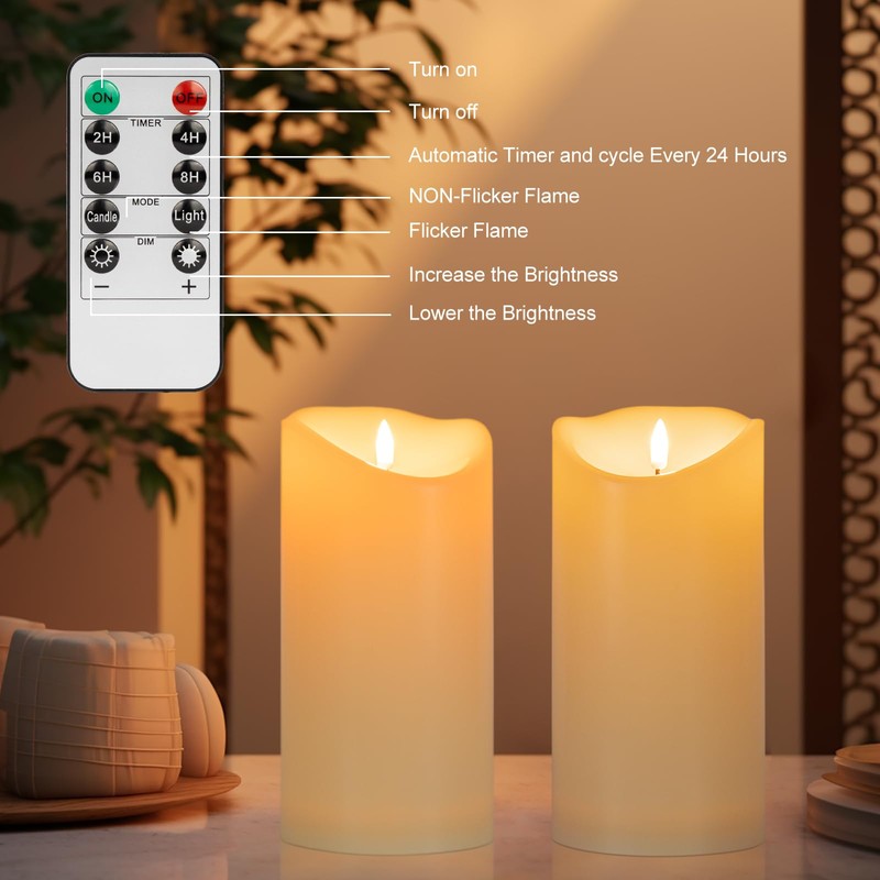 ANGELLOONG 9" x 4" Large Flameless Candles with Remote, Battery