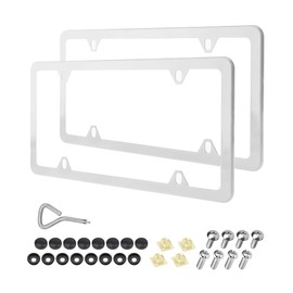 Osilly Car License Plate Frames, 2 Pack 4 Holes Stainless Steel Car Tag Holder, Universal US Standard, Slim Design Rust-Proof License Plate Covers with Screw Caps, Automotive Accessories (Silver)