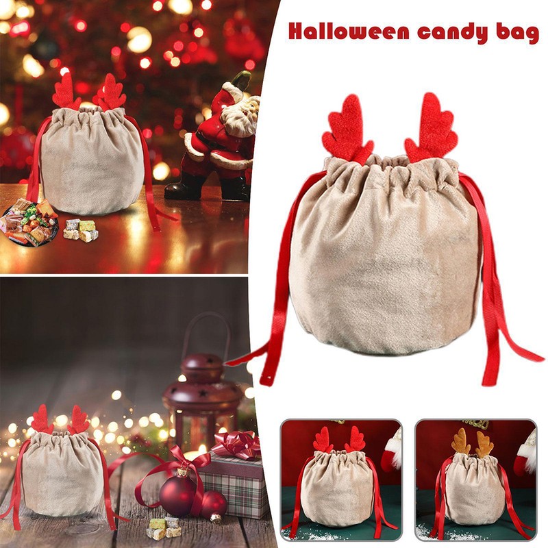 Christmas Drawstring Bag Antler Gift Bags Christmas Decorations Pouch Packaging