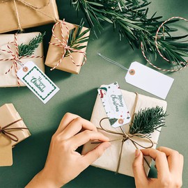 Supkiir 200Pcs 120x60mm White Paper Tags with String, Reinforced Hole Writable Gift Tags, Clothing Price Tag for Labeling Wedding Birthday Christmas Art Craft Inventory Packing