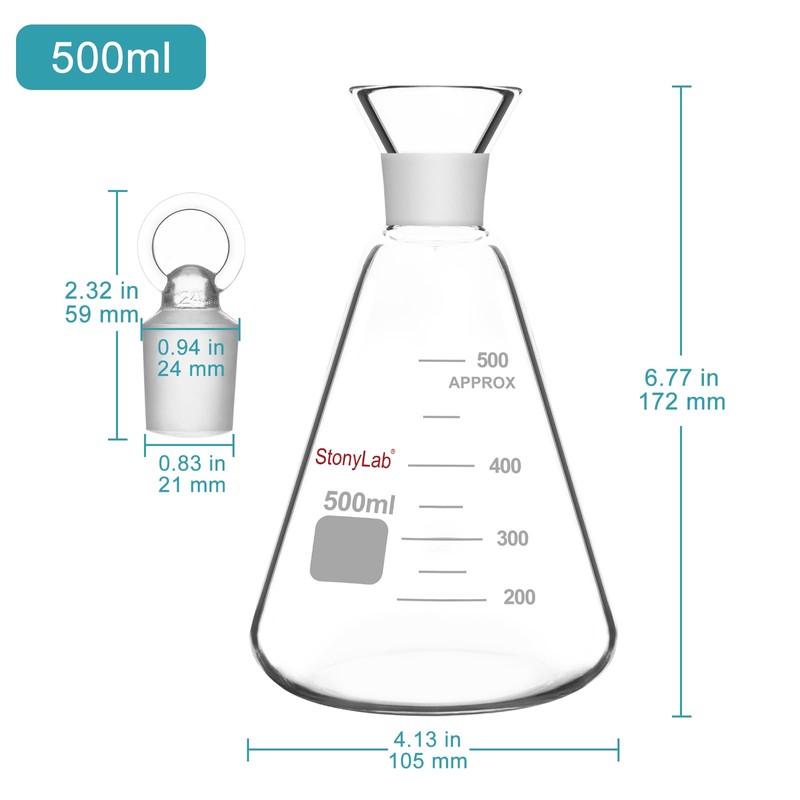 stonyLab Iodine Flask with Stopper, 500 ml Capacity, Wide Mouth