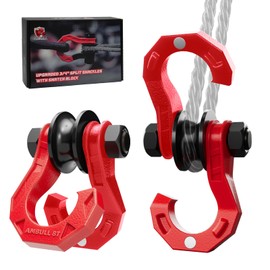 AMBULL D Ring Split Shackle with Snatch Block 2Set, 3/4" Split Shackles w/Snatch Block Pulley, Heavy Duty Shackle for Towing Winch, Pulley for Off-Road Vehicle Recovery, Truck, ATV, UTV, RedRed