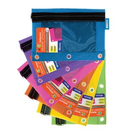 BAZIC PRODUCTS Bright Color 3-Ring Pencil Pouch w/Mesh Window, Binder Pouch Enforced Rings Holes, Bright Assorted Color, 144-Pack