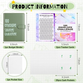 100 Envelopes Money Saving Challenge Binder with Cash Envelopes Pouches and Amount Stickers PU Leather Storage Budget Planner Financial Challenge Savings Account Notebook to Save $5,050