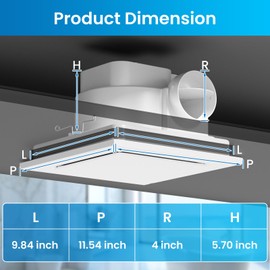 Hon&Guan Bathroom Exhaust Fan, Quiet Square Bathroom Vent Fan 111 CFM, 1.0 Sones, Ceiling Mount Ventilation Fan, Bath Ceiling Fans, Exhaust Fan for Home Bath Hotel