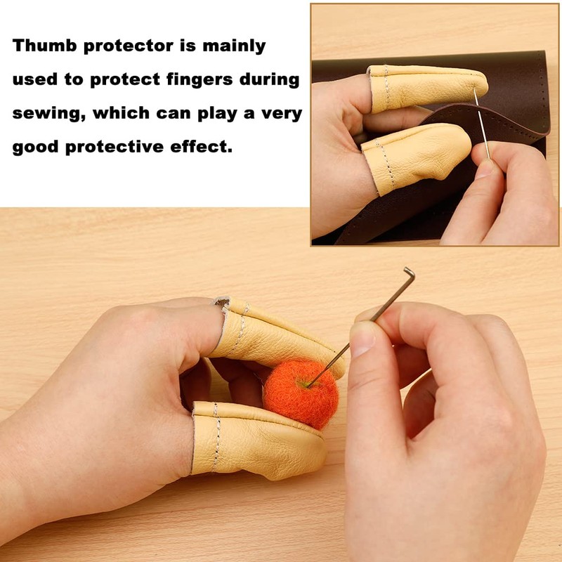 3 Pairs Leather Finger Protector Needle Felting Knitting Finger Thimble