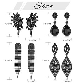 Kakonia 4 Pairs Clip On Earrings For Women Girls Elegant Statement Silver Crystal Rhinestone Dangle Earrings Wedding Prom For Bride Bridesmaid Not Pierced Clip Earrings Set, Crystal