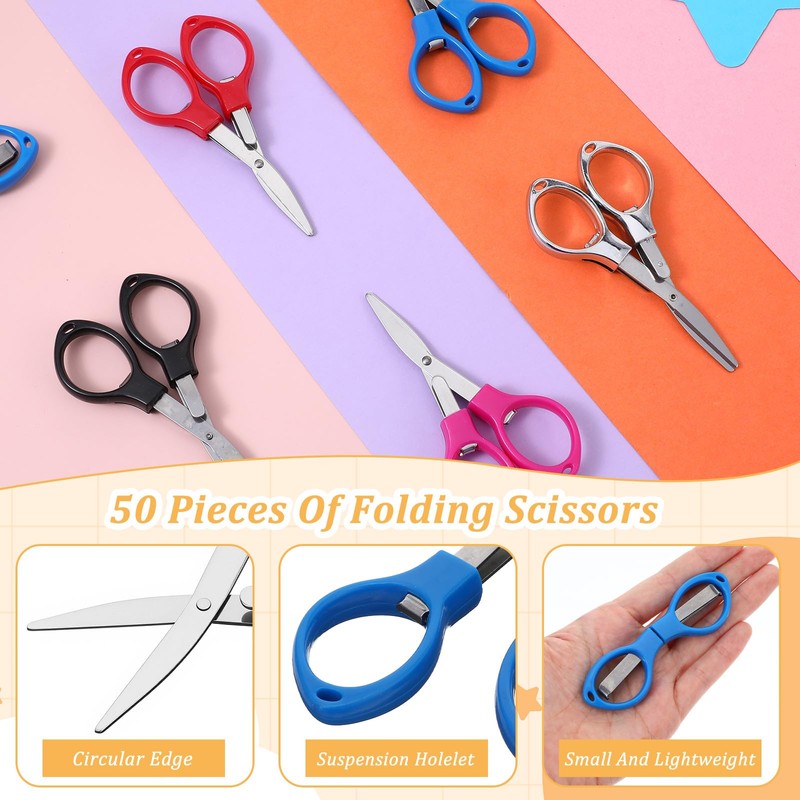 50 Pcs Mini Folding Scissors Small Foldable Travel Stainless Steel