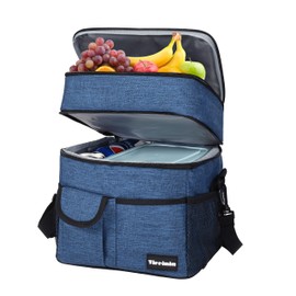 Kato Tirrinia Foldable Large Cool Bag 17 L (23 Cans), Double Layer Insulated Lunch Bag, Picnic Bag, Large Waterproof Thermal Bag for Work, Construction Site, Car, Beach, Picnic, Dark Blue