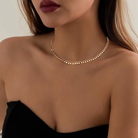 MJartoria Dainty Choker Necklace for Women 14K Gold Plated Round Disc Satellite Chain Choker Necklace Trendy Minimalist Satellite Choker Jewelry Gifts