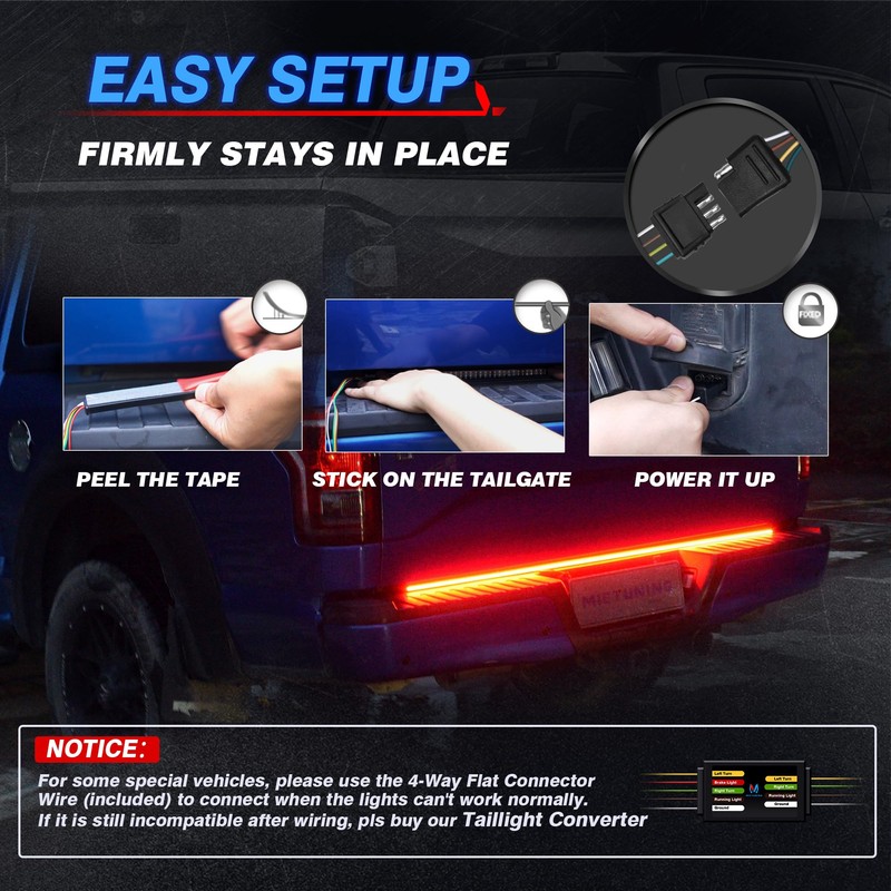 MICTUNING 60 Inches Triple 504 LEDs Tailgate Strip Light Waterproof