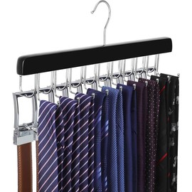 2 in 1 Belt Tie Hanger for Closet Max 30 Belts with 30 Ties Capacity, 20 Hooks Belt Tie Racks Wooden Hanger for Closet Organizer Storage