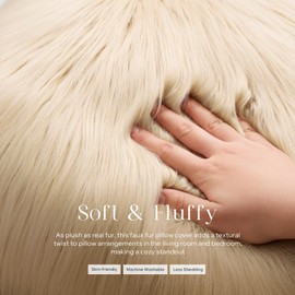 Phantoscope Pack of 2 Faux Fur Throw Pillow Covers Cushion Covers Luxury Soft Decorative Pillowcase Fuzzy Pillow Covers for Bed/Couch, Light Beige 12 x 20 Inches