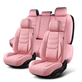 TIEHESYT Car Seat Covers Full Set, Breathable Leather Automotive Front and Rear Seat Covers, Car Seat Protectors Full Set, Compatible with Most Vehicles, SUV (Cute Pink, Front Pair and Rear)