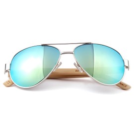 WOO LANDO Wooden Sunglasses for Men and Women - Mirrored Sunglasses with Wooden Temples Made of Bamboo / UV400 Protection, gold
