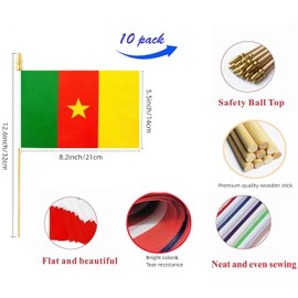 10 Pack Cameroon Flags,CM Handheld Flag-5x8 in, Cameroonian Mini Flag Small Flag, for Party, Shops and Bars Decorations, and International Day Celebrations.