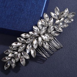 Lenjicons Dainty Rhinestone Hair Comb Teardrop Rhinestone Wedding Hair Comb Handmade Crystal Headpiece Bridal Hair Accessories for Brides Bridesmaid (silver)