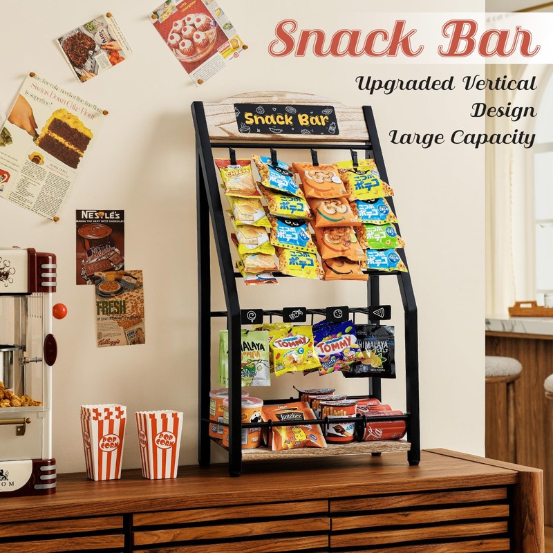 Pinzoveco Chip Rack Display Stand, 4 Tiers 24 Clips Snack