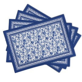 Blue Floral Branches Placemats Set of 4 ，12 x 18 Inch Chinoiserie Table Mats Washable Heat Resistant Linen Fabric Rectangle Place Mat for Indoor Outdoor Kitchen Dining Home Decor