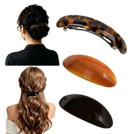 3Pcs French Hair Barrettes, Tortoise & Leopard Acetate Clips