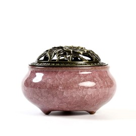 LamDawn Incense Burner with Calabash Incense Stick Holder - Porcelain Charcoal Censer for Use with Resin Granular Powder Cone or Coil Incense (Violet)