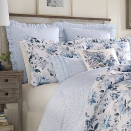 Laura Ashley Home - Juego de Fundas Europeas, Fundas de algodón Suave con Cierre de sobre, Ligeras y Elegantes decoración del hogar (Azul Chloe, 2 Piezas)