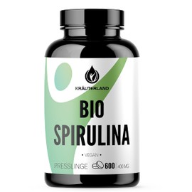 Kräuterland Organic Spirulina Algae, 600 Pellets - High Dose with 2400 mg per Daily Dose - Vegan, No Additives in Premium Quality