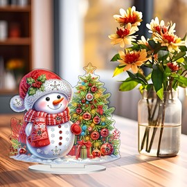 JJFox DIY 5D Tabletop Diamond Art Painting Kit， Desktop Ornament Special Shaped Rhinestone Desk Placement Ornament，Home Stand Up Gem Painting Craft Kit，Gift (Christmas Snowman)