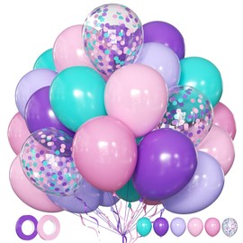 Balloons Mermaid Balloons Pink Purple Turquoise Pack of 50 12 Inch Latex Balloons Pastel Pink Purple Teal Confetti Balloons for Girls Birthday Wedding Baby Shower JGA Decoration